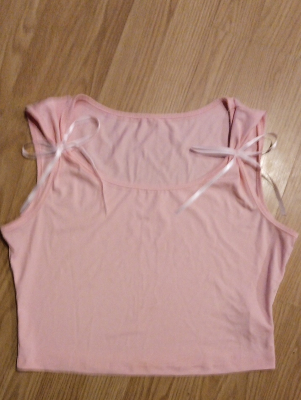 Women's Soft Pink Ribbon-Shoulder Crop Tank
